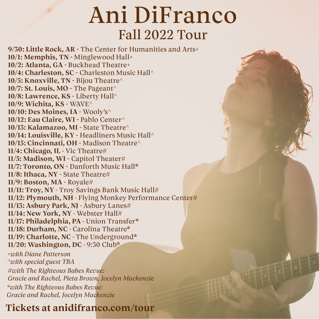 Announcing November Leg of Ani DiFranco's Fall 2022 Tour